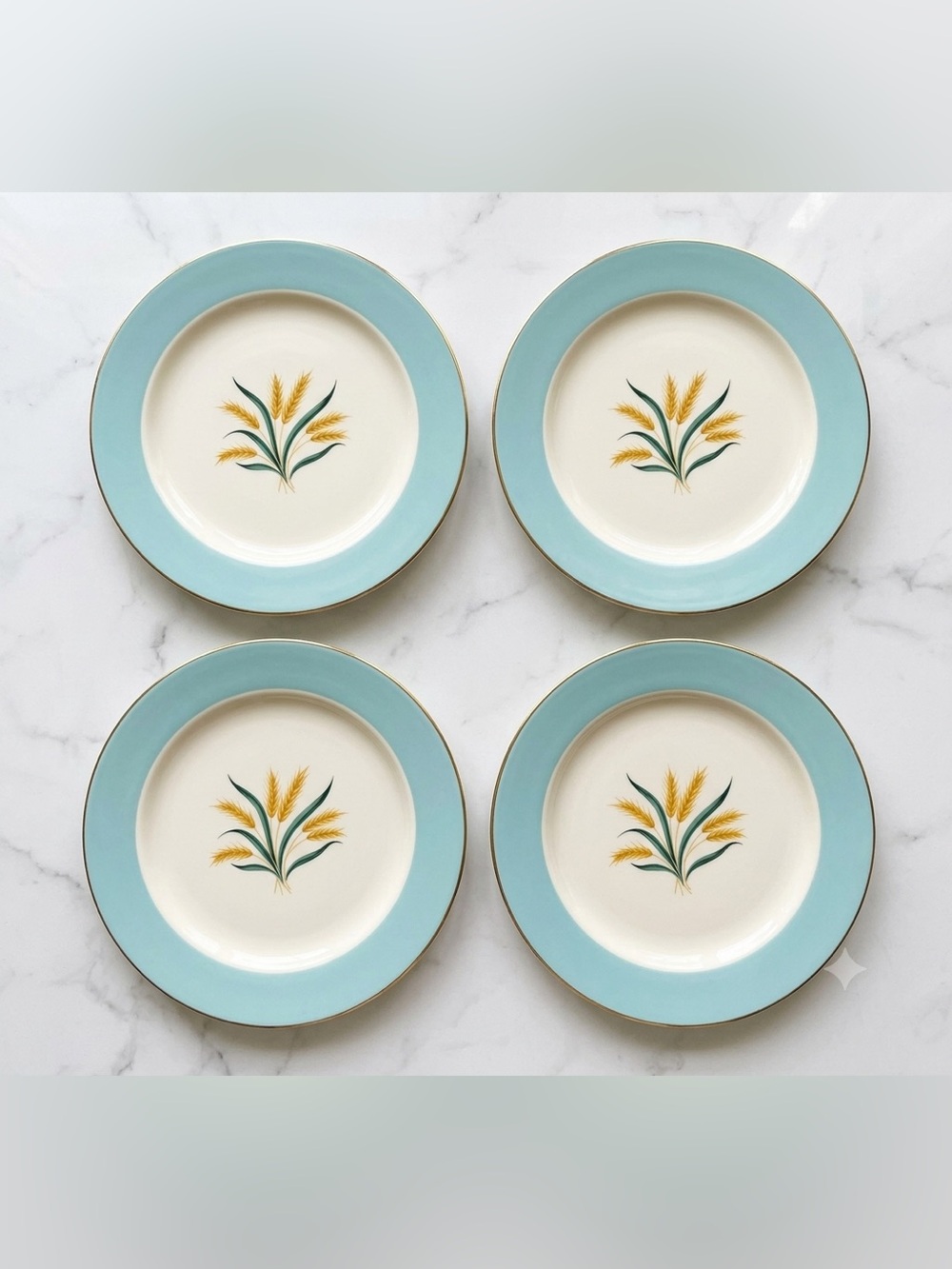 4 of Vintage Viking Wheat International D.S. Alliance OH Dinner Plates Aqua Blue